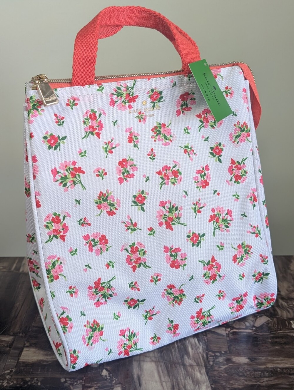 Kate Spade ♠️🌹 Rose Bouquet Print Insulated Lunch Tote, Dual Top Handles